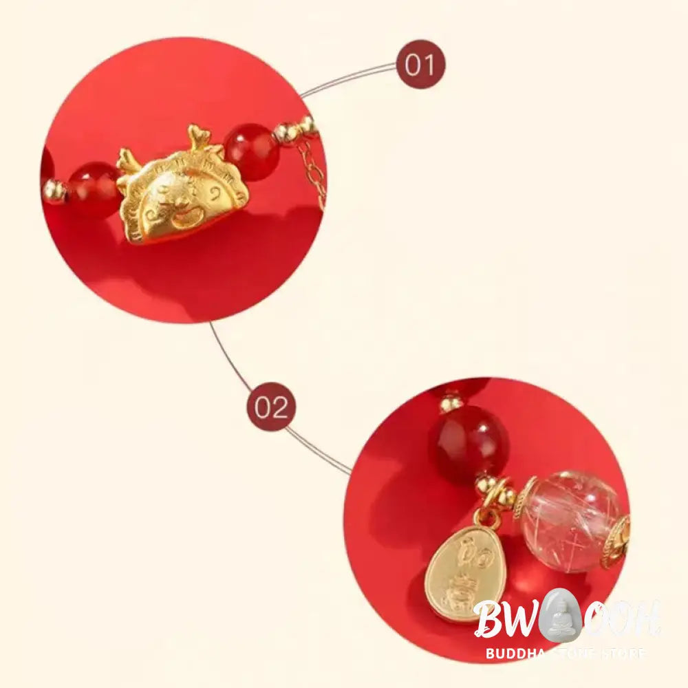 BWOOOH Year of the Dragon Dumpling Natural Red Agate Garnet Hetian Jade Fu Character Luck Success Bracelet