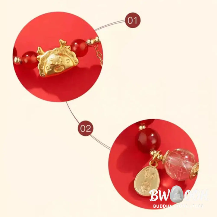 BWOOOH Year of the Dragon Dumpling Natural Red Agate Garnet Hetian Jade Fu Character Luck Success Bracelet