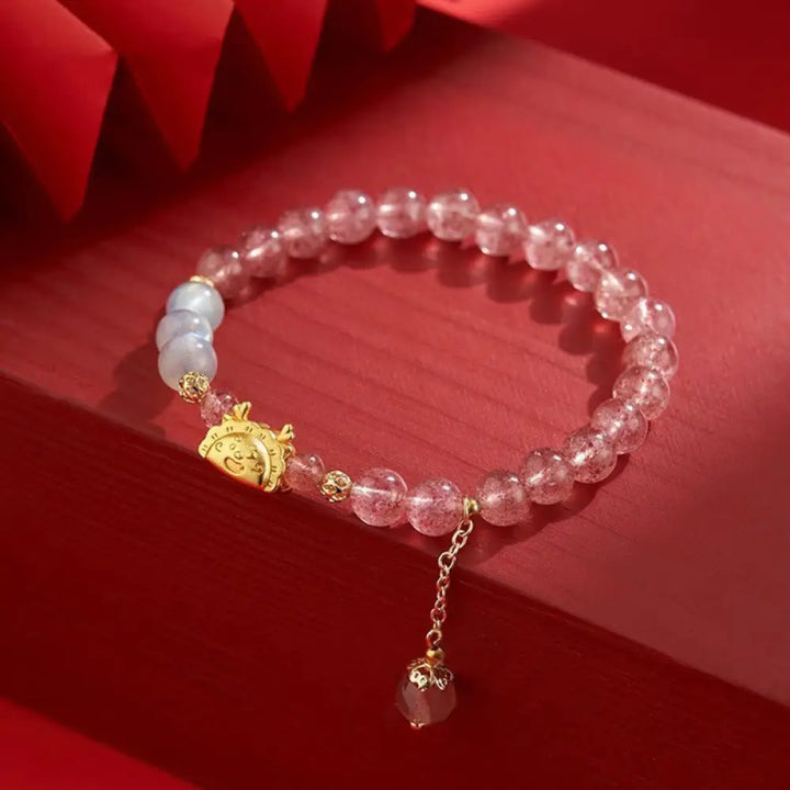 BWOOOH Year of the Dragon Dumpling Natural Red Agate Garnet Hetian Jade Fu Character Luck Success Bracelet