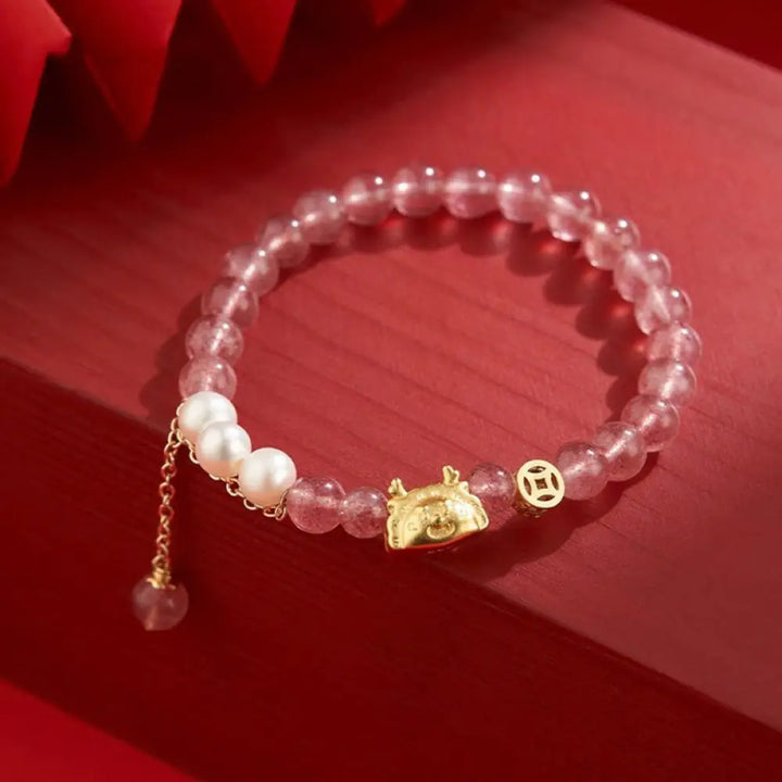 BWOOOH Year of the Dragon Dumpling Natural Red Agate Garnet Hetian Jade Fu Character Luck Success Bracelet