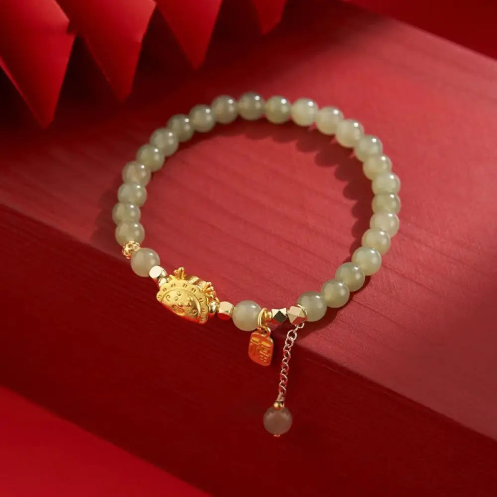 BWOOOH Year of the Dragon Dumpling Natural Red Agate Garnet Hetian Jade Fu Character Luck Success Bracelet