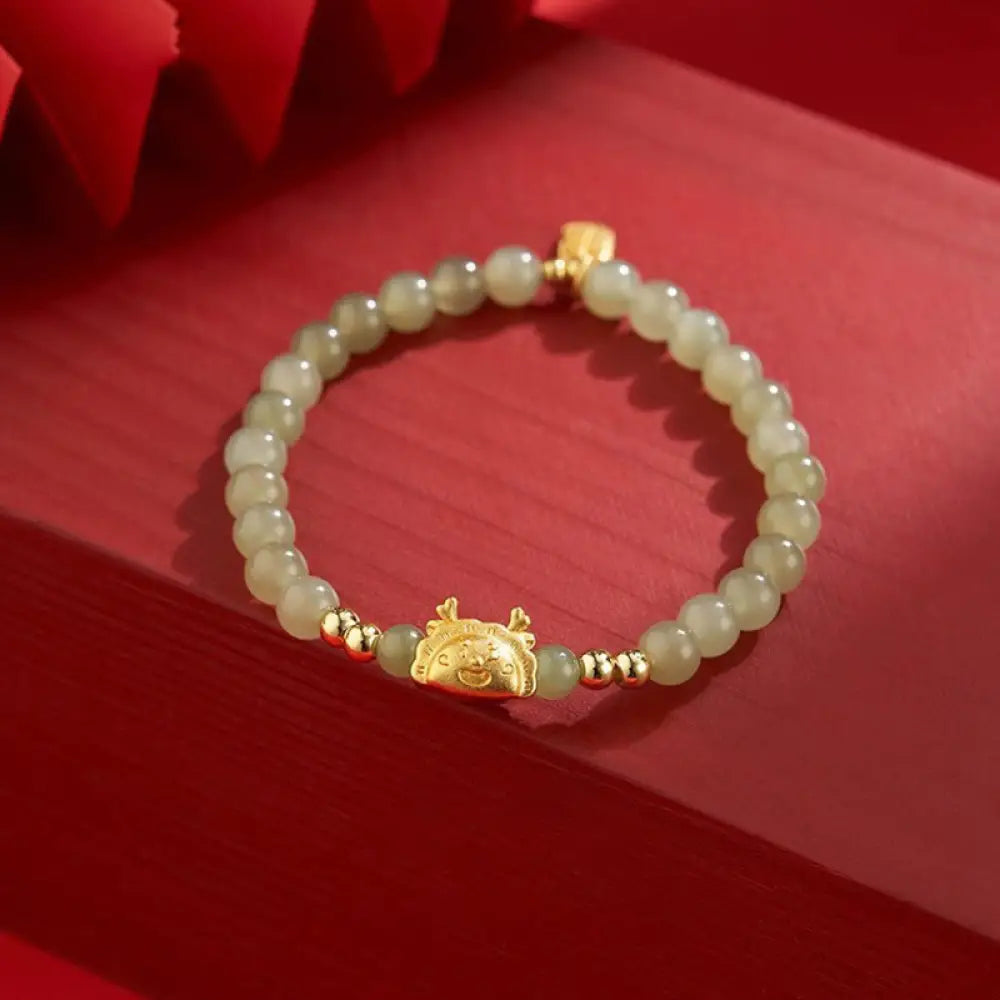 BWOOOH Year of the Dragon Dumpling Natural Red Agate Garnet Hetian Jade Fu Character Luck Success Bracelet