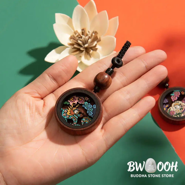 Buddha Stones Year Of The Dragon Hand Painted Chinese Zodiac Rosewood Carved Calm Key Chain (Extra 35% Off | USE CODE: