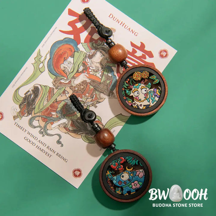 Buddha Stones Year Of The Dragon Hand Painted Chinese Zodiac Rosewood Carved Calm Key Chain (Extra 35% Off | USE CODE: