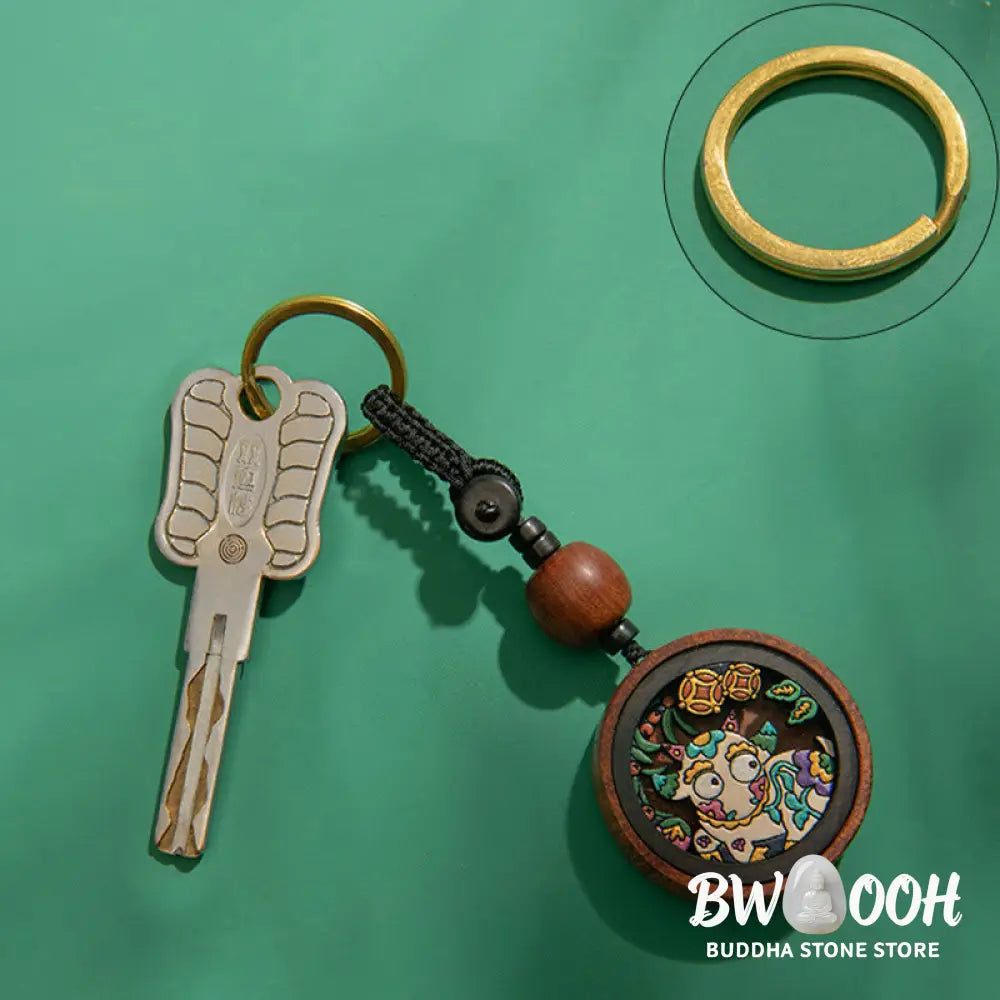 Buddha Stones Year Of The Dragon Hand Painted Chinese Zodiac Rosewood Carved Calm Key Chain (Extra 35% Off | USE CODE: