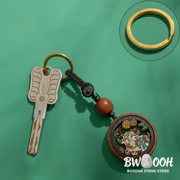 Buddha Stones Year Of The Dragon Hand Painted Chinese Zodiac Rosewood Carved Calm Key Chain (Extra 35% Off | USE CODE: