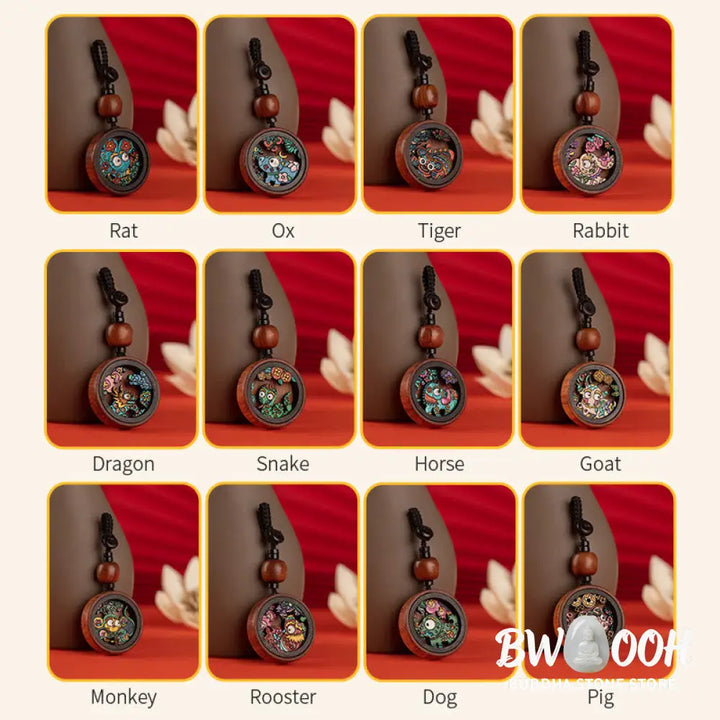 Buddha Stones Year Of The Dragon Hand Painted Chinese Zodiac Rosewood Carved Calm Key Chain (Extra 35% Off | USE CODE: