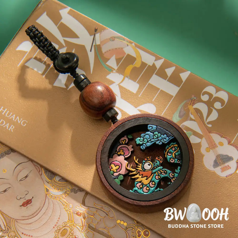 Buddha Stones Year Of The Dragon Hand Painted Chinese Zodiac Rosewood Carved Calm Key Chain (Extra 35% Off | USE CODE: