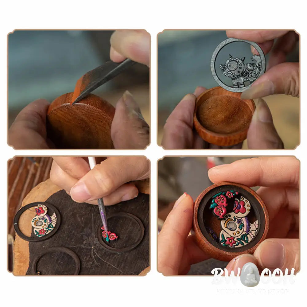 Buddha Stones Year Of The Dragon Hand Painted Chinese Zodiac Rosewood Carved Calm Key Chain (Extra 35% Off | USE CODE:
