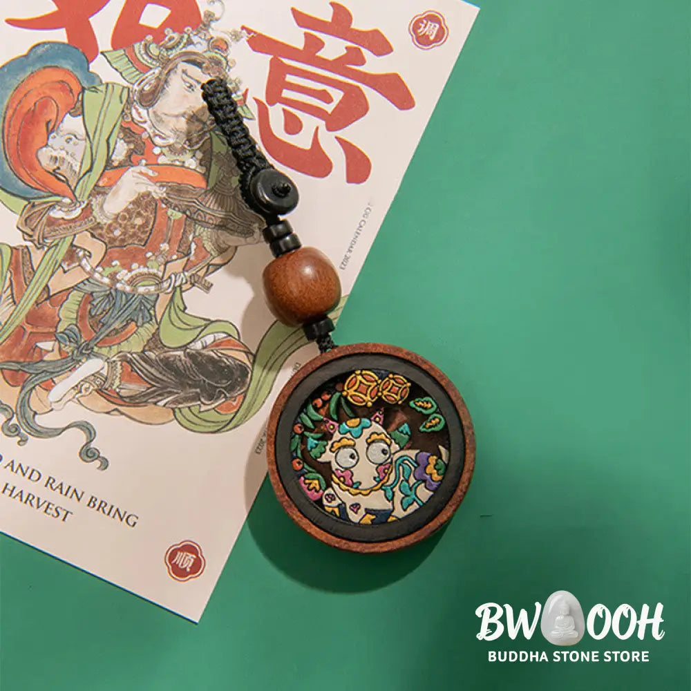 Buddha Stones Year Of The Dragon Hand Painted Chinese Zodiac Rosewood Carved Calm Key Chain (Extra 35% Off | USE CODE: