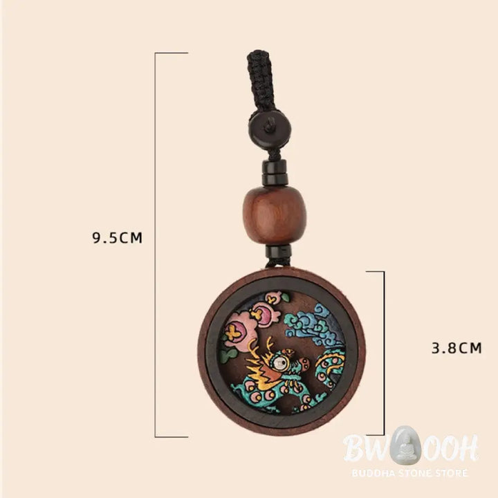 Buddha Stones Year Of The Dragon Hand Painted Chinese Zodiac Rosewood Carved Calm Key Chain (Extra 35% Off | USE CODE:
