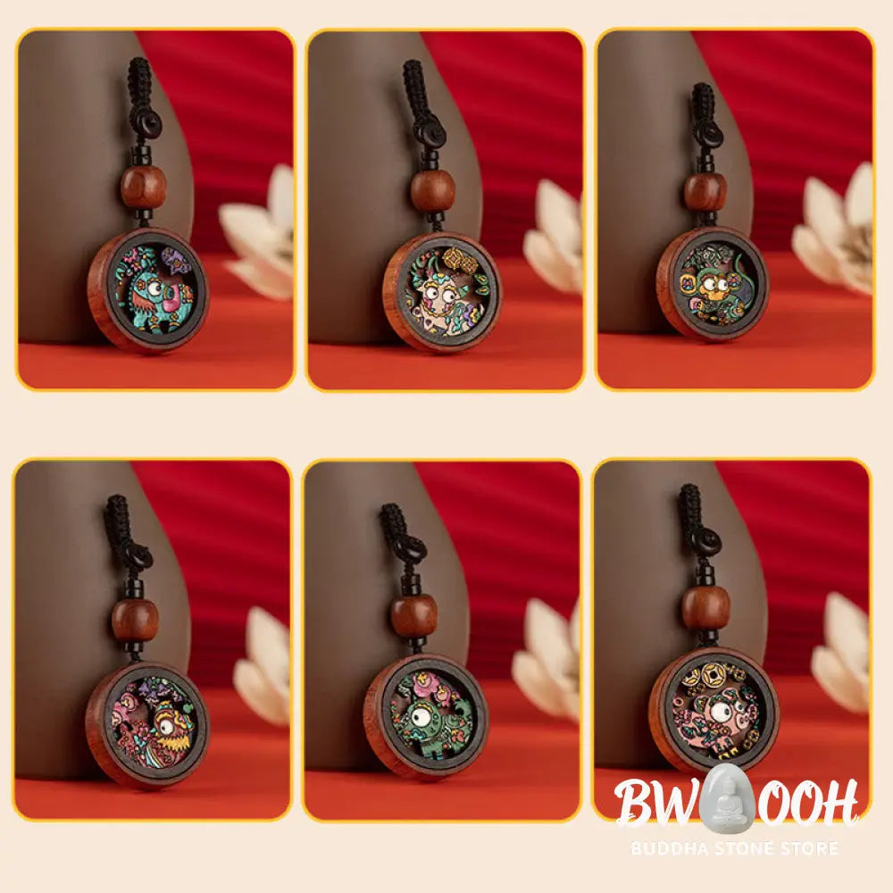 Buddha Stones Year Of The Dragon Hand Painted Chinese Zodiac Rosewood Carved Calm Key Chain (Extra 35% Off | USE CODE: