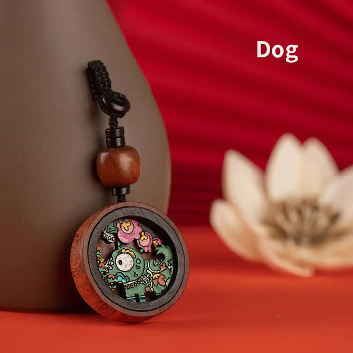 Buddha Stones Year Of The Dragon Hand Painted Chinese Zodiac Rosewood Carved Calm Key Chain (Extra 35% Off | USE CODE: