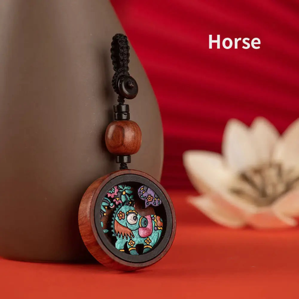 Buddha Stones Year Of The Dragon Hand Painted Chinese Zodiac Rosewood Carved Calm Key Chain (Extra 35% Off | USE CODE: