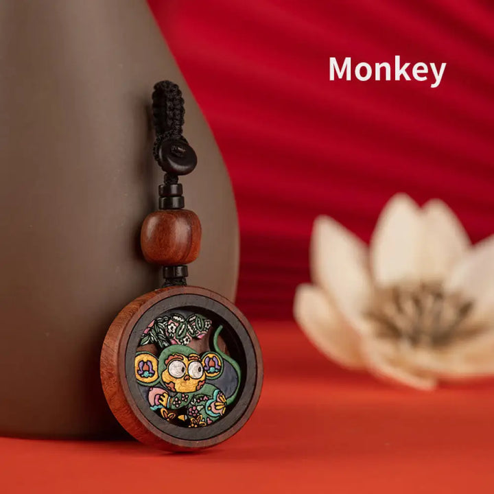 Buddha Stones Year Of The Dragon Hand Painted Chinese Zodiac Rosewood Carved Calm Key Chain (Extra 35% Off | USE CODE: