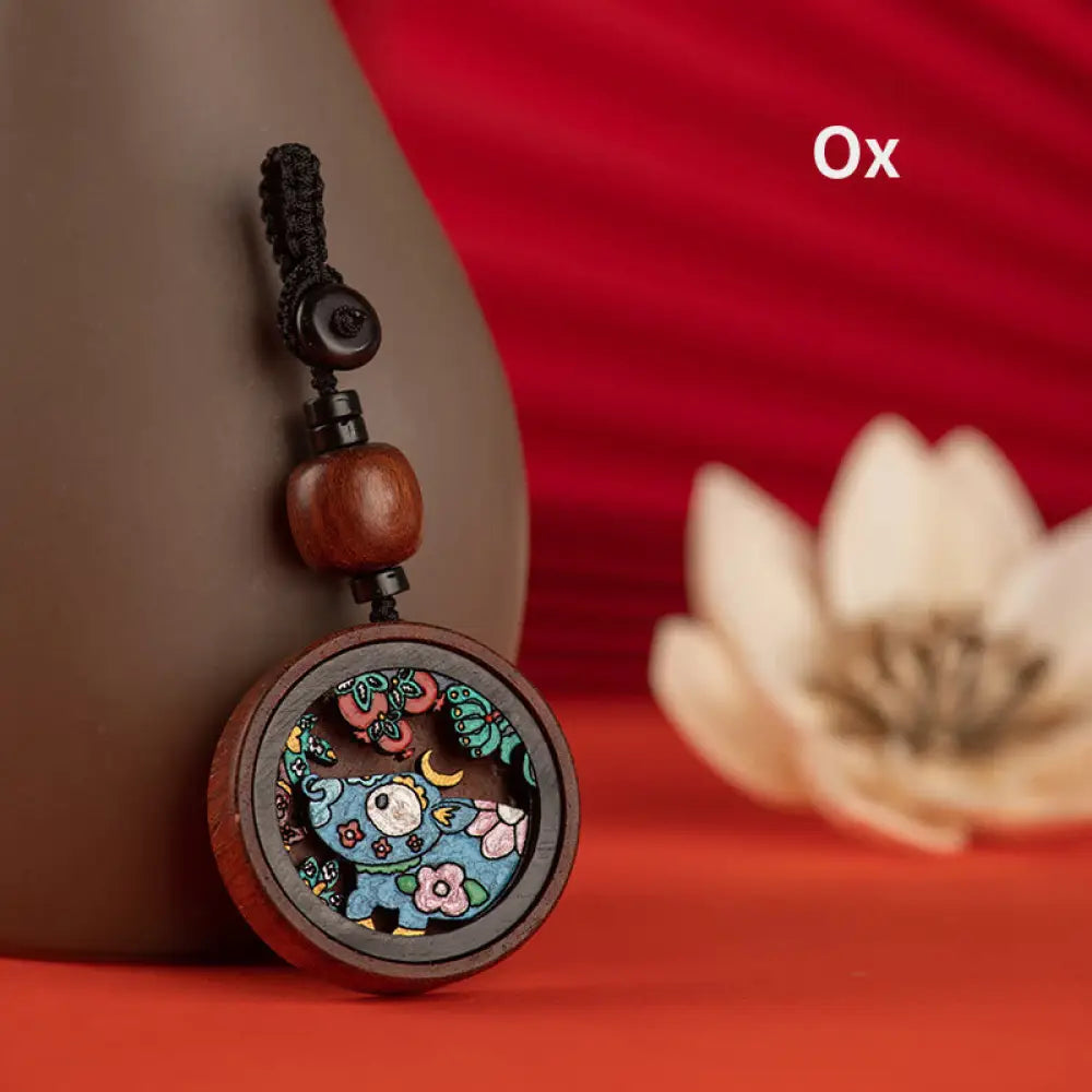 Buddha Stones Year Of The Dragon Hand Painted Chinese Zodiac Rosewood Carved Calm Key Chain (Extra 35% Off | USE CODE: