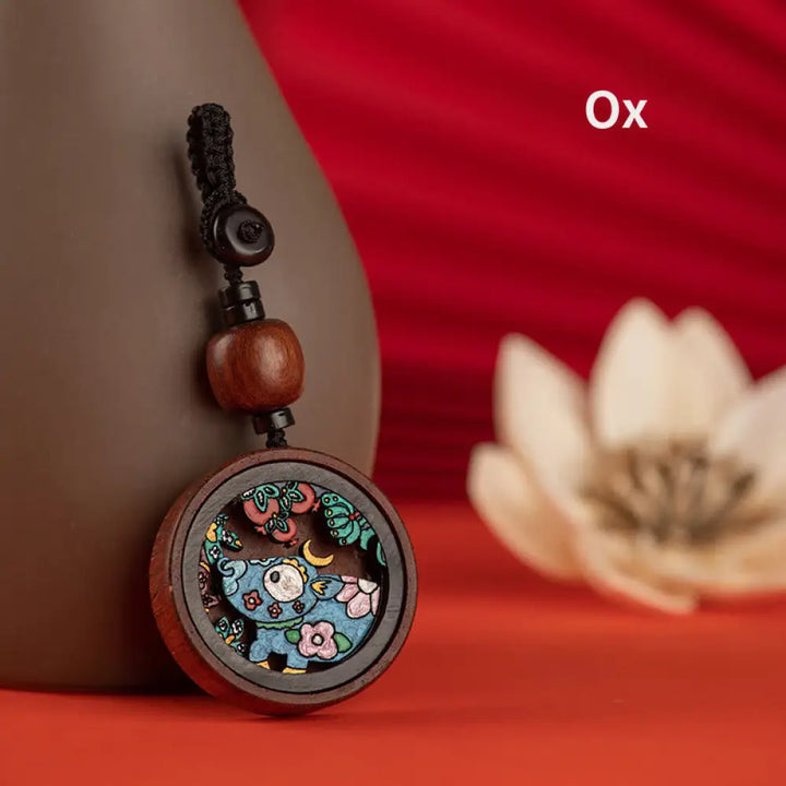 Buddha Stones Year Of The Dragon Hand Painted Chinese Zodiac Rosewood Carved Calm Key Chain (Extra 35% Off | USE CODE: