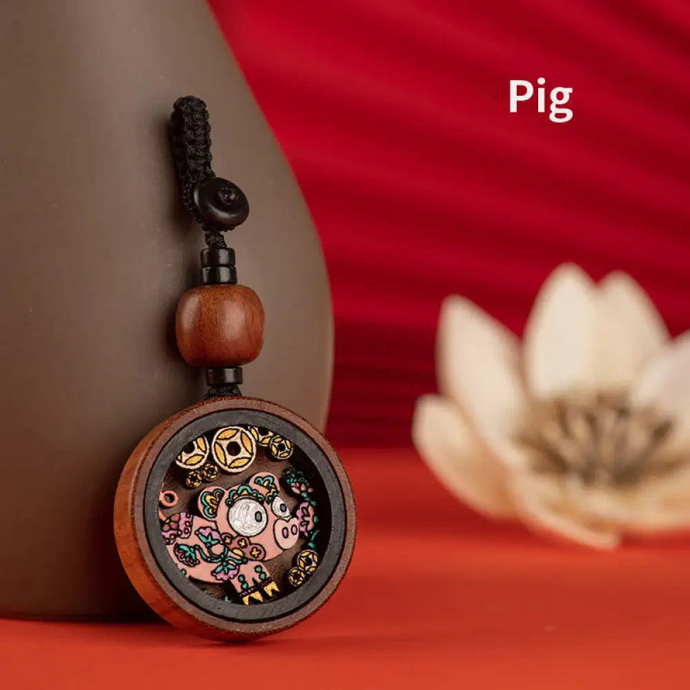 Buddha Stones Year Of The Dragon Hand Painted Chinese Zodiac Rosewood Carved Calm Key Chain (Extra 35% Off | USE CODE: