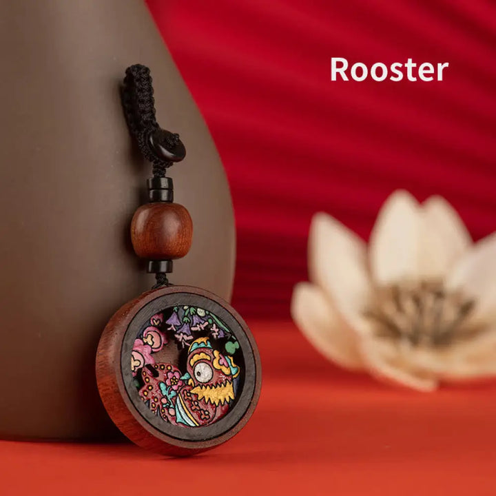 Buddha Stones Year Of The Dragon Hand Painted Chinese Zodiac Rosewood Carved Calm Key Chain (Extra 35% Off | USE CODE: