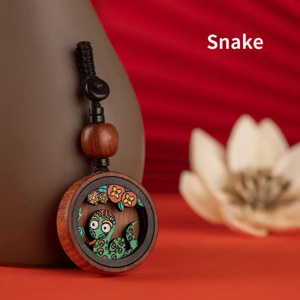 Buddha Stones Year Of The Dragon Hand Painted Chinese Zodiac Rosewood Carved Calm Key Chain (Extra 35% Off | USE CODE: