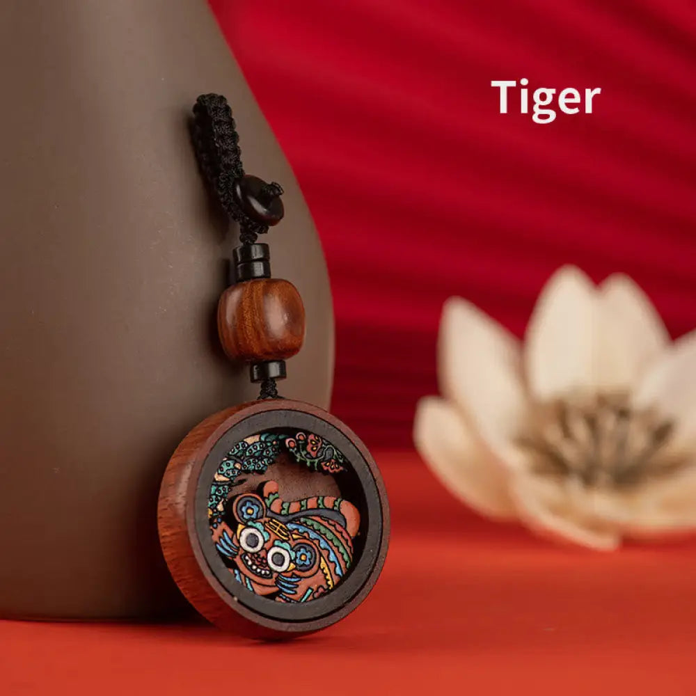 Buddha Stones Year Of The Dragon Hand Painted Chinese Zodiac Rosewood Carved Calm Key Chain (Extra 35% Off | USE CODE: