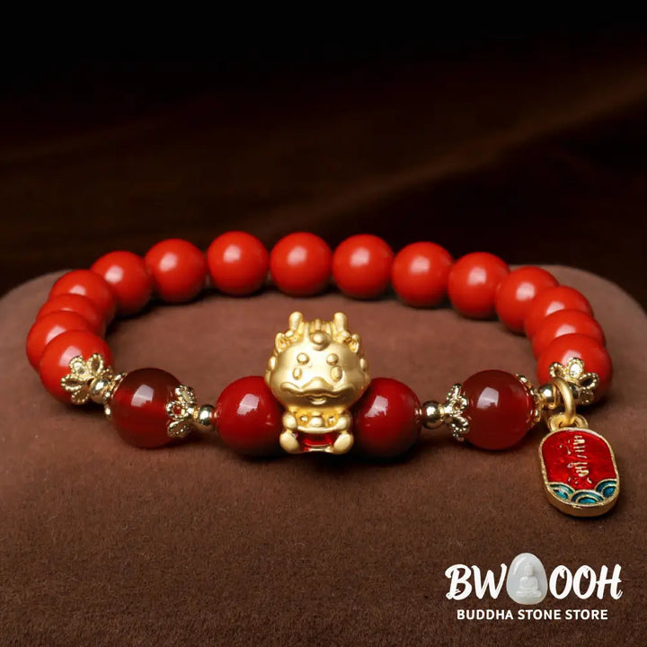 BWOOOH Year of the Dragon Natural Cinnabar Ingot Protection Bracelet - Cinnabar(Wrist Circumference 14-16cm)
