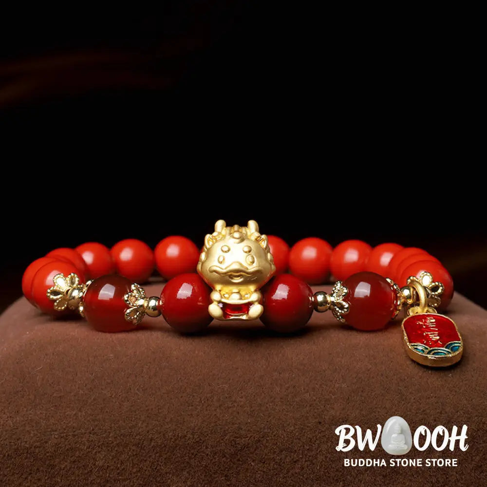 BWOOOH Year of the Dragon Natural Cinnabar Ingot Protection Bracelet - Cinnabar(Wrist Circumference 14-16cm)