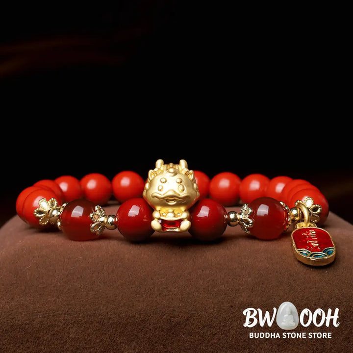BWOOOH Year of the Dragon Natural Cinnabar Ingot Protection Bracelet - Cinnabar(Wrist Circumference 14-16cm)