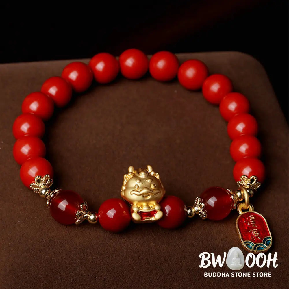 BWOOOH Year of the Dragon Natural Cinnabar Ingot Protection Bracelet - Cinnabar(Wrist Circumference 14-16cm)