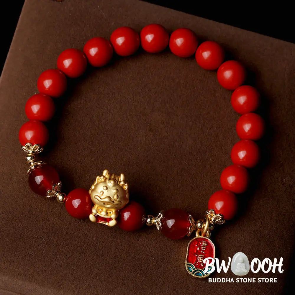 BWOOOH Year of the Dragon Natural Cinnabar Ingot Protection Bracelet - Cinnabar(Wrist Circumference 14-16cm)