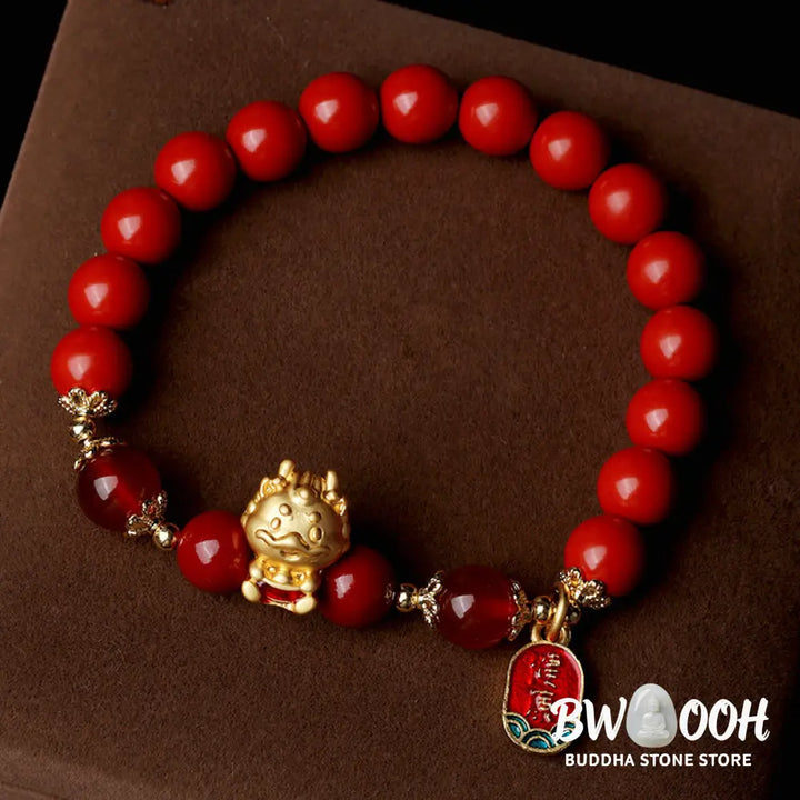 BWOOOH Year of the Dragon Natural Cinnabar Ingot Protection Bracelet - Cinnabar(Wrist Circumference 14-16cm)