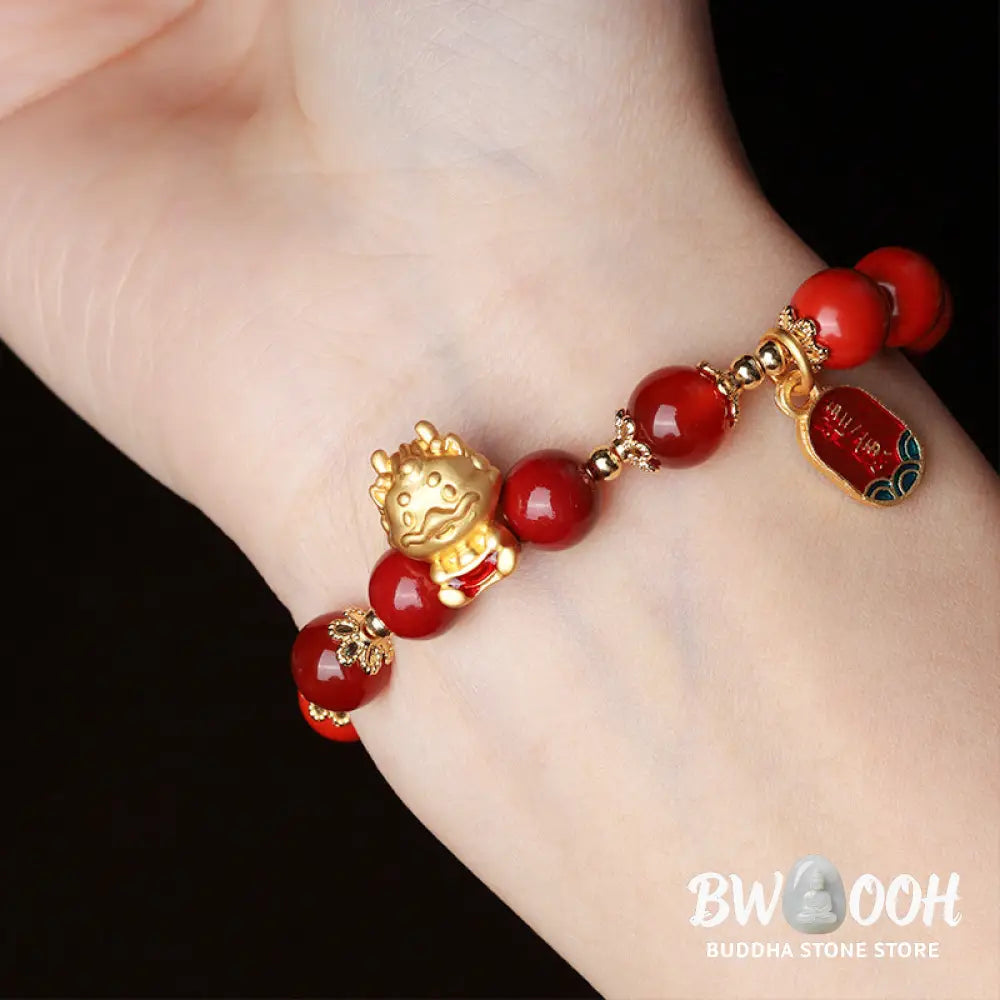 BWOOOH Year of the Dragon Natural Cinnabar Ingot Protection Bracelet - Cinnabar(Wrist Circumference 14-16cm)