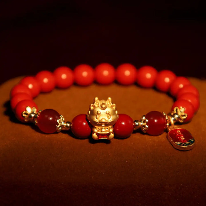 BWOOOH Year of the Dragon Natural Cinnabar Ingot Protection Bracelet - Cinnabar(Wrist Circumference 14-16cm)