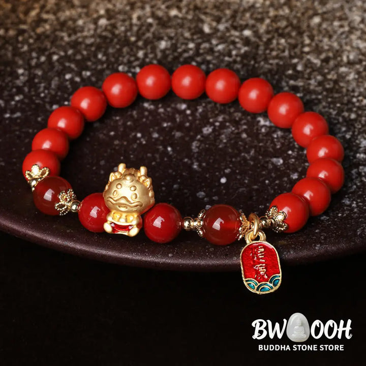 BWOOOH Year of the Dragon Natural Cinnabar Ingot Protection Bracelet - Cinnabar(Wrist Circumference 14-16cm)