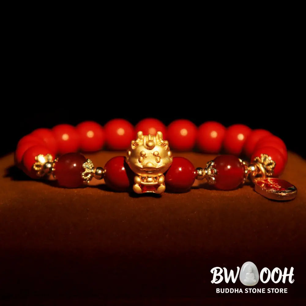 BWOOOH Year of the Dragon Natural Cinnabar Ingot Protection Bracelet - Cinnabar(Wrist Circumference 14-16cm)