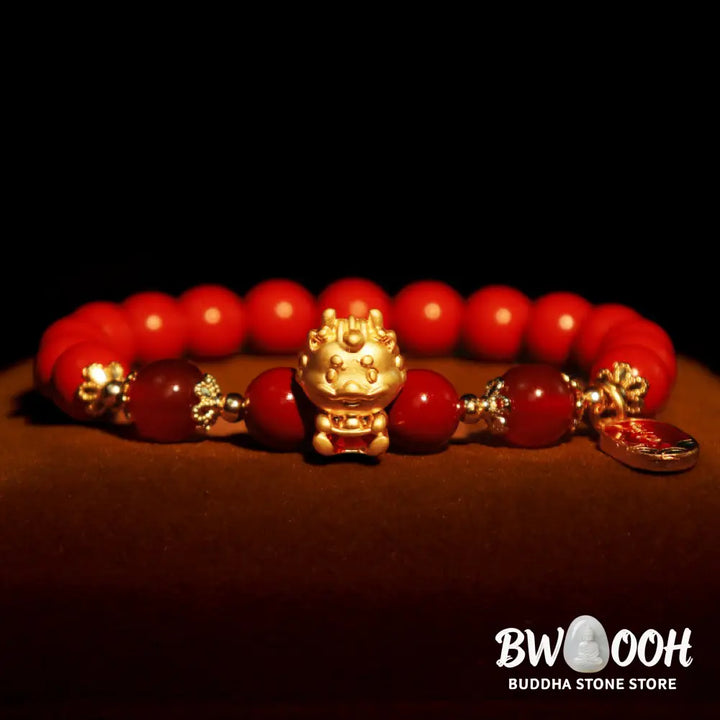 BWOOOH Year of the Dragon Natural Cinnabar Ingot Protection Bracelet - Cinnabar(Wrist Circumference 14-16cm)