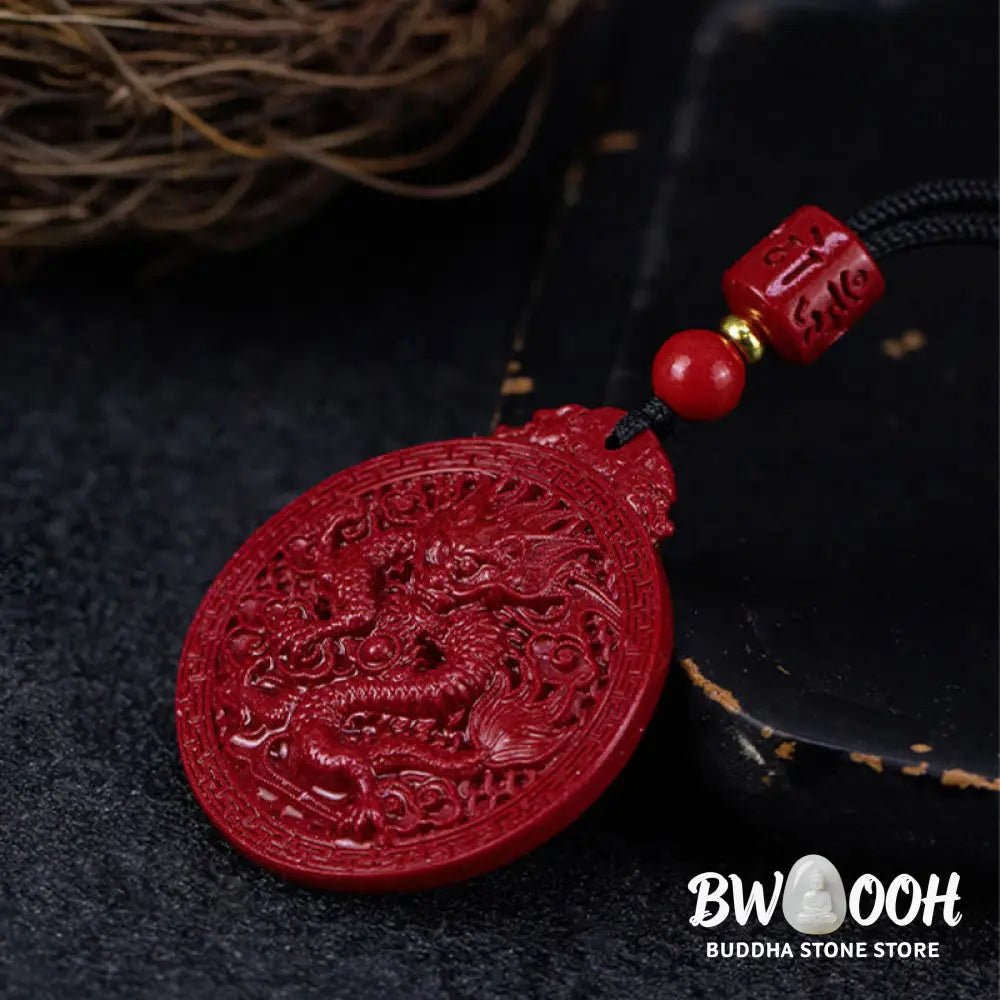 BWOOOH Year of the Dragon Natural Cinnabar Dragon Protection Necklace Pendant. Unisex design with 6mm cinnabar beads, a 34.7x39.5x8.1mm dragon pendant, and an adjustable 45-65cm length. Symbolizes luck, strength, and spiritual protection for 2024 Dragon zodiac years. - View 8