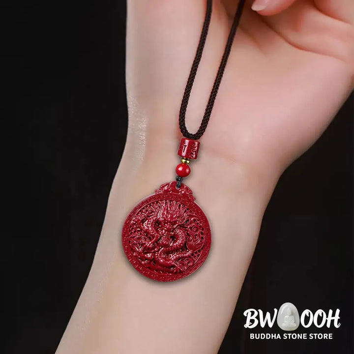 BWOOOH Year of the Dragon Natural Cinnabar Dragon Protection Necklace Pendant. Unisex design with 6mm cinnabar beads, a 34.7x39.5x8.1mm dragon pendant, and an adjustable 45-65cm length. Symbolizes luck, strength, and spiritual protection for 2024 Dragon zodiac years. - View 11