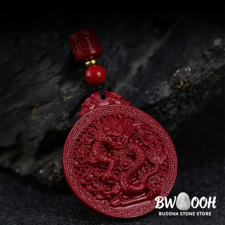 BWOOOH Year of the Dragon Natural Cinnabar Dragon Protection Necklace Pendant. Unisex design with 6mm cinnabar beads, a 34.7x39.5x8.1mm dragon pendant, and an adjustable 45-65cm length. Symbolizes luck, strength, and spiritual protection for 2024 Dragon zodiac years. - View 7
