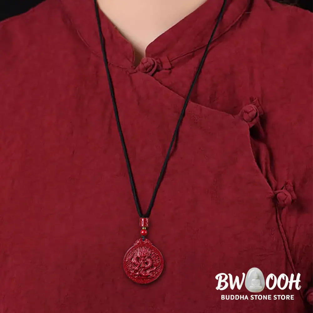 BWOOOH Year of the Dragon Natural Cinnabar Dragon Protection Necklace Pendant. Unisex design with 6mm cinnabar beads, a 34.7x39.5x8.1mm dragon pendant, and an adjustable 45-65cm length. Symbolizes luck, strength, and spiritual protection for 2024 Dragon zodiac years. - View 13