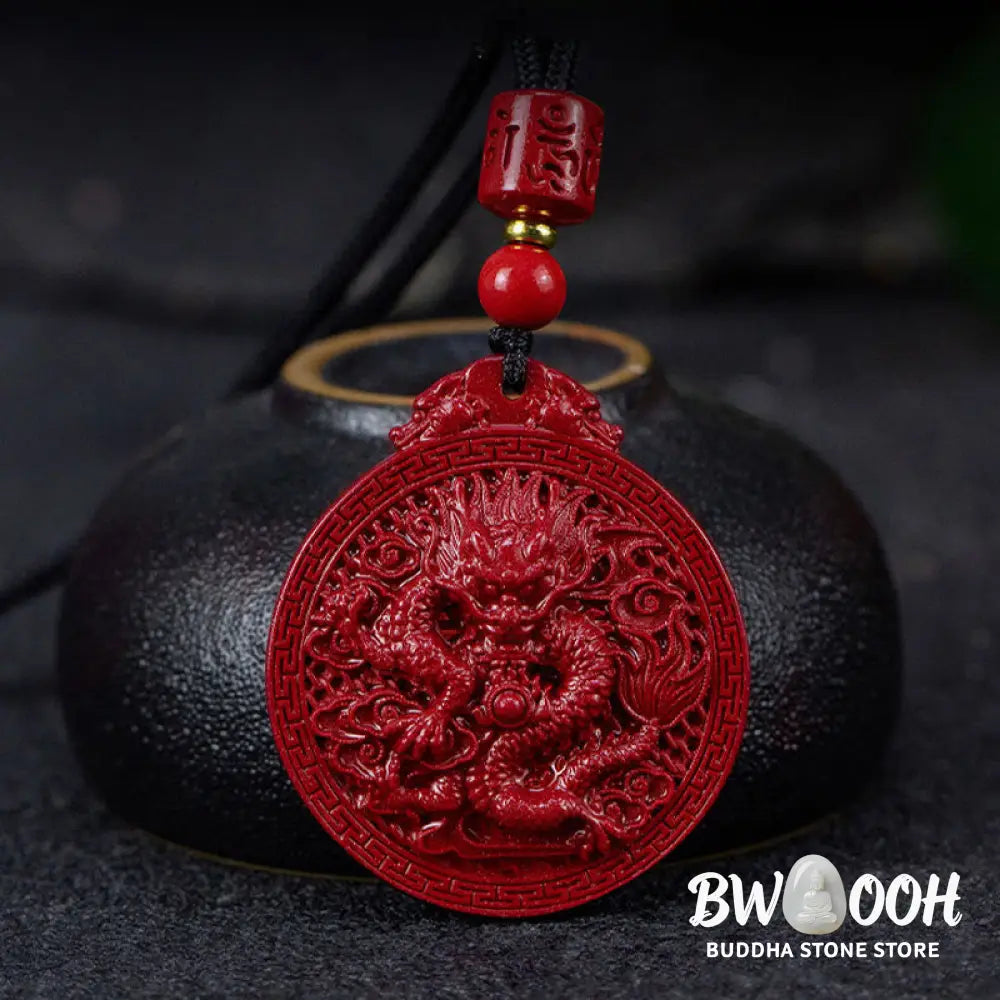 BWOOOH Year of the Dragon Natural Cinnabar Dragon Protection Necklace Pendant. Unisex design with 6mm cinnabar beads, a 34.7x39.5x8.1mm dragon pendant, and an adjustable 45-65cm length. Symbolizes luck, strength, and spiritual protection for 2024 Dragon zodiac years. - View 6