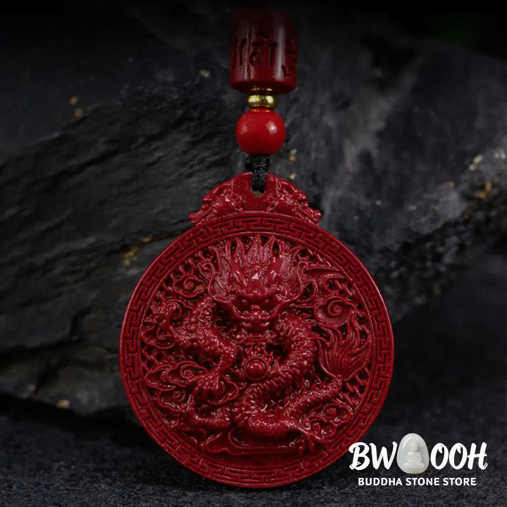 BWOOOH Year of the Dragon Natural Cinnabar Dragon Protection Necklace Pendant. Unisex design with 6mm cinnabar beads, a 34.7x39.5x8.1mm dragon pendant, and an adjustable 45-65cm length. Symbolizes luck, strength, and spiritual protection for 2024 Dragon zodiac years. - View 9