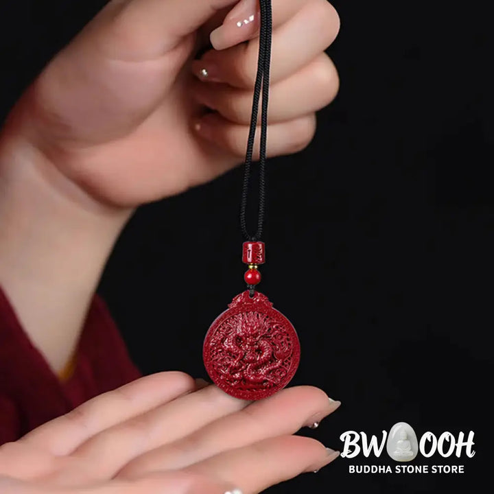 BWOOOH Year of the Dragon Natural Cinnabar Dragon Protection Necklace Pendant. Unisex design with 6mm cinnabar beads, a 34.7x39.5x8.1mm dragon pendant, and an adjustable 45-65cm length. Symbolizes luck, strength, and spiritual protection for 2024 Dragon zodiac years. - View 12