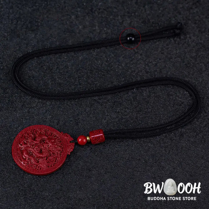BWOOOH Year of the Dragon Natural Cinnabar Dragon Protection Necklace Pendant. Unisex design with 6mm cinnabar beads, a 34.7x39.5x8.1mm dragon pendant, and an adjustable 45-65cm length. Symbolizes luck, strength, and spiritual protection for 2024 Dragon zodiac years. - View 10
