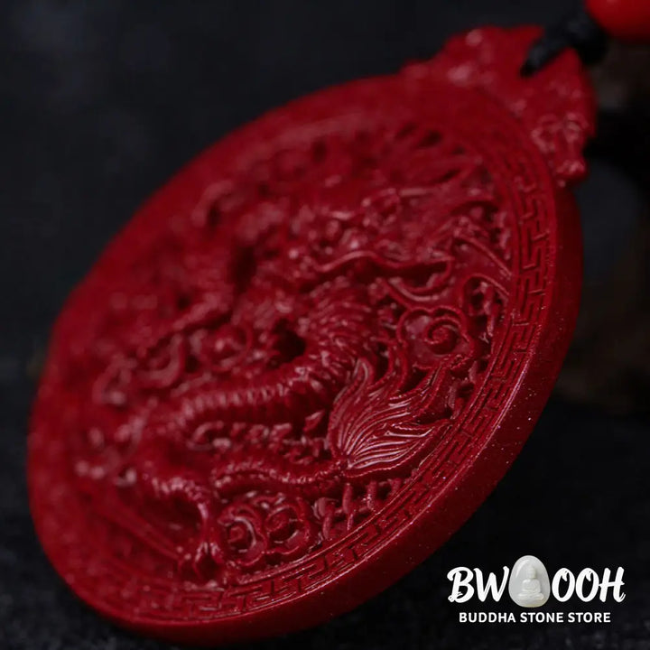 BWOOOH Year of the Dragon Natural Cinnabar Dragon Protection Necklace Pendant. Unisex design with 6mm cinnabar beads, a 34.7x39.5x8.1mm dragon pendant, and an adjustable 45-65cm length. Symbolizes luck, strength, and spiritual protection for 2024 Dragon zodiac years. - View 5