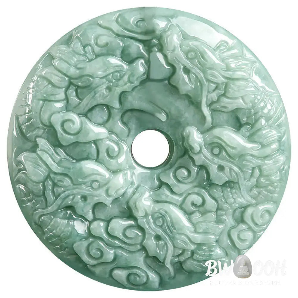 Buddha Stones Year of the Dragon Natural Jade Nine Dragons Peace Buckle Protection Necklace Pendant - BWOOOH