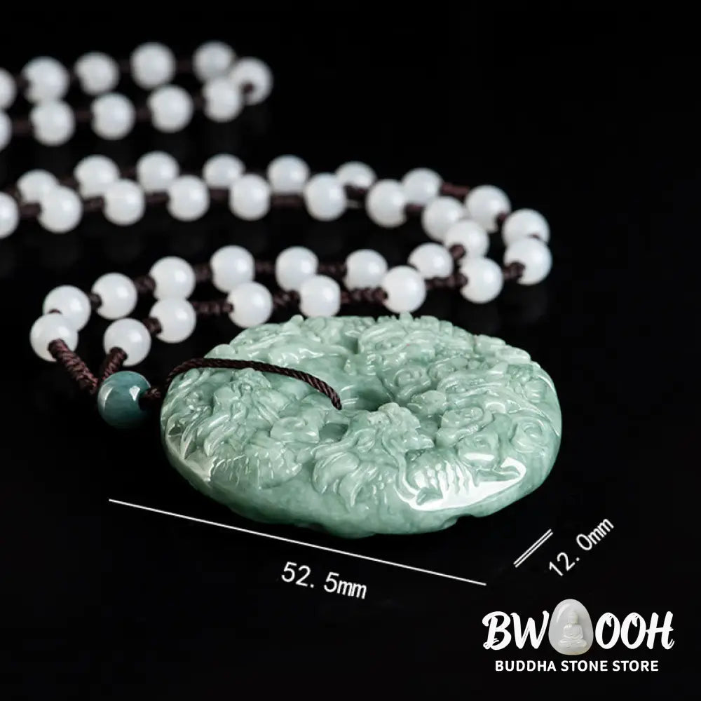 Buddha Stones Year of the Dragon Natural Jade Nine Dragons Peace Buckle Protection Necklace Pendant - BWOOOH