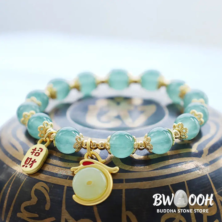 Buddha Stones Year of the Dragon Red Agate Green Aventurine Peace Buckle Fu Character Lucky Fortune Bracelet - BWOOOH