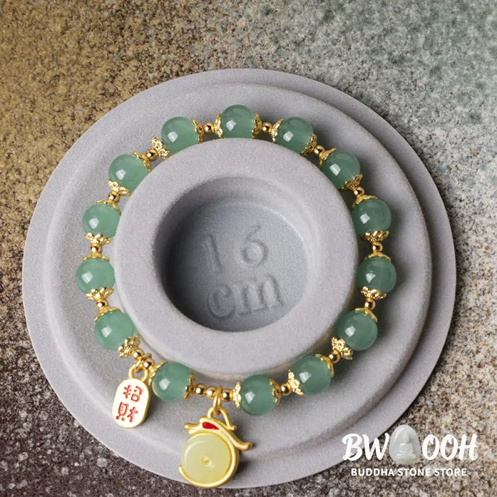 Buddha Stones Year of the Dragon Red Agate Green Aventurine Peace Buckle Fu Character Lucky Fortune Bracelet - BWOOOH