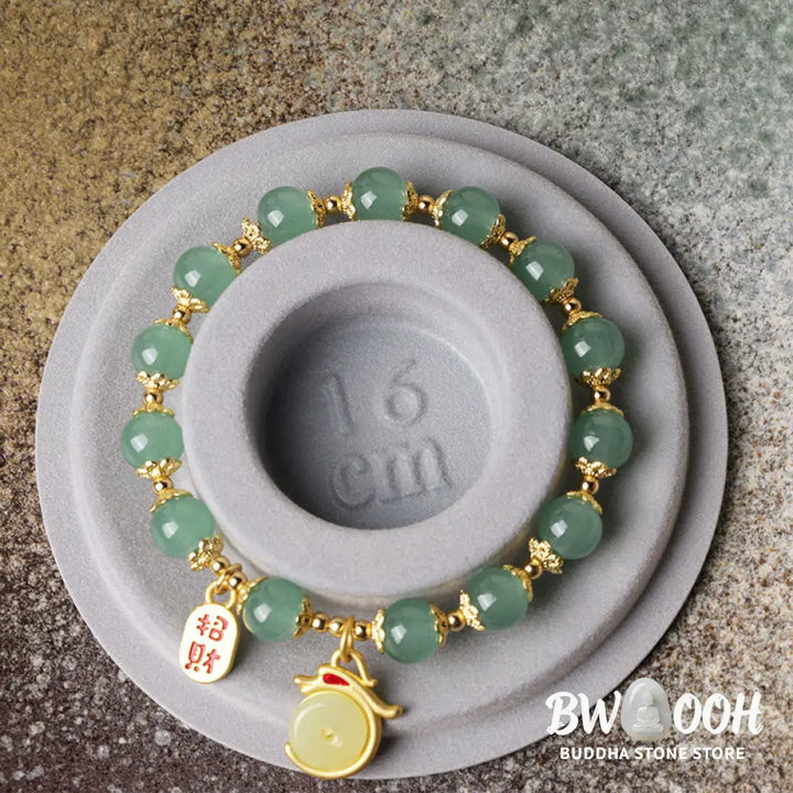 Buddha Stones Year of the Dragon Red Agate Green Aventurine Peace Buckle Fu Character Lucky Fortune Bracelet - BWOOOH